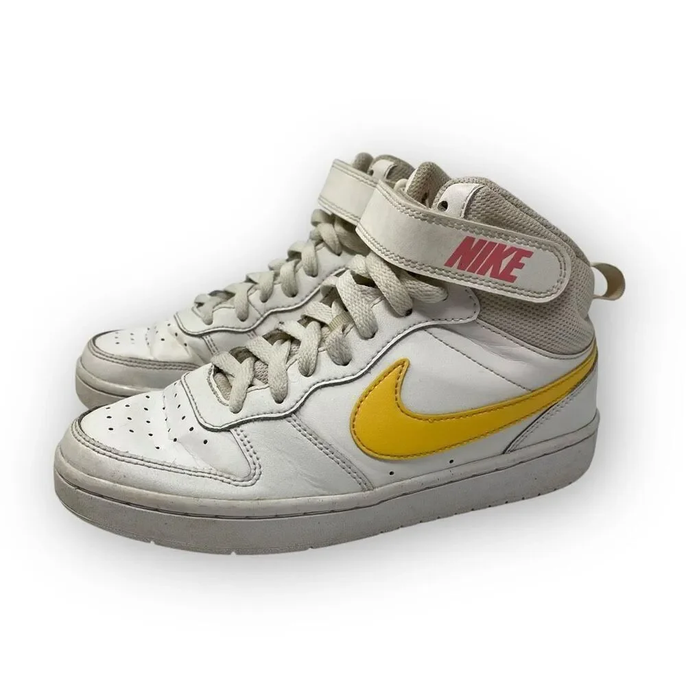 Nike Court Borough Mid 2 Sneakers White Yellow CD7782-112 Youth Size 5